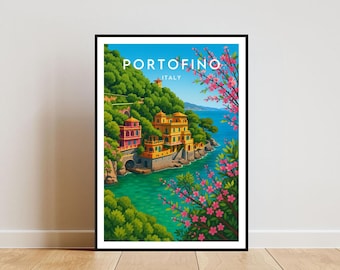 Portofino Travel Print - Italy, Portofino Poster, Italy Poster, Italy Print, Travel Wall Art, Portofino Print, Portofino Travel Poster