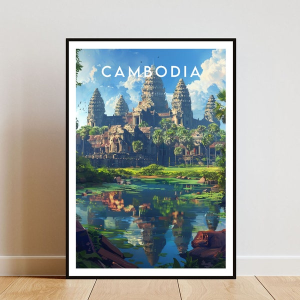 Kambodja resetryck, Angkor Wat-affisch, Kambodja-affisch, reseväggkonst, Kambodja-tryck, Angkor Wat, Kambodja, Sydostasien, Backpacking