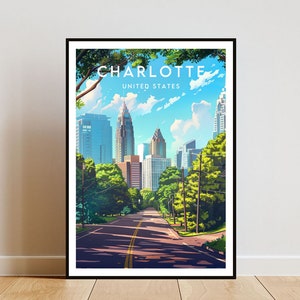 Charlotte Travel Print - United States, Charlotte Poster, America Poster, USA Wall Art, America Print, America, Charlotte, North Carolina