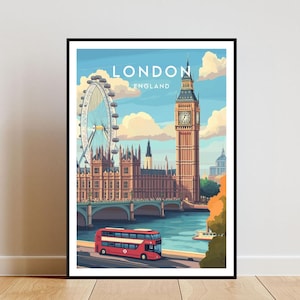 Stampa di viaggio di Londra - Inghilterra, poster di Londra, poster dell&#39;Inghilterra, arte murale di viaggio, stampa dell&#39;Inghilterra, arte murale dell&#39;Inghilterra, stampa di Londra, poster del Big Ben