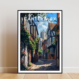 Impresión de viaje de Canterbury - Inglaterra, cartel de Canterbury, cartel de Inglaterra, arte de la pared de viaje, impresión de Inglaterra, Inglaterra, Gran Bretaña, Canterbury, impresión del Reino Unido