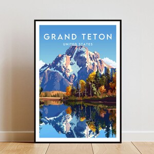 Grand Teton Travel Print - United States, Grand Teton Poster, America Poster, Travel Wall Art, America Print, Grand Teton, USA, Wyoming