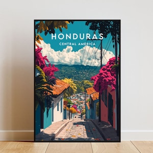 Impresión de viaje a Honduras - Centroamérica, póster de Honduras, póster de Centroamérica, arte mural de viaje, impresión de Honduras, arte mural de Honduras
