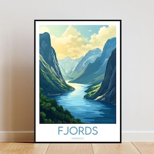 Fiordy Podróż Wydruk - Norwegia, Fiordy Plakat, Norwegia Plakat, Podróż Ścienna Sztuka, Norwegia Wydruk, plakat, Norwegia, Europa, Fiordy, Skandynawia
