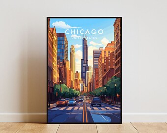 Chicago Travel Print - United States, Chicago Poster, America Poster, Travel Wall Art, America Print, America, Chicago Print, USA, Illinois