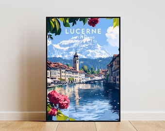 Stampa di viaggio di Lucerna - Svizzera, Poster di Lucerna, Poster della Svizzera, Arte murale di viaggio, Stampa della Svizzera, Svizzera, Arte murale di Lucerna