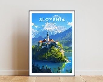 Stampa di viaggio Slovenia - Europa, Poster Europa, Poster Slovenia, Arte murale di viaggio, Stampa Slovenia, Slovenia, Europa, Poster Lago di Bled