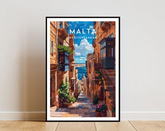 Impresión de viaje a Malta - Europa, póster de Europa, póster de Malta, arte mural de viaje, impresión de Malta, Malta, Europa, europeo, La Valeta, Malta