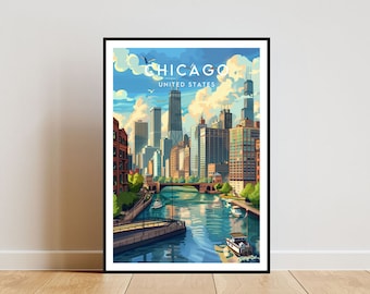 Chicago Travel Print - United States, Chicago Poster, America Poster, Travel Wall Art, America Print, America, Chicago, USA, Illinois