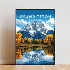 Grand Teton Travel Print - United States, Grand Teton Poster, America Poster, Travel Wall Art, America Print, Grand Teton Art, USA, Wyoming
