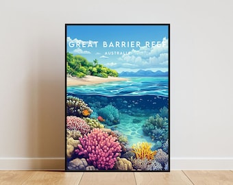 Great Barrier Reef Travel Print - Australia, Great Barrier Reef Poster, Australia Poster, Travel Wall Art, Australia Print, Australia