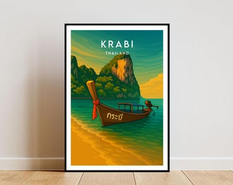 Krabi Travel Print - Thailand, Krabi Poster, Thailand Poster, Travel Art, Thailand Print, Krabi Print, Ao Nang Poster, Railay Beach, Krabi