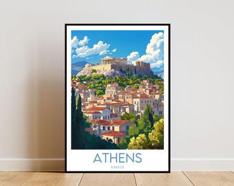 Athene reizen print - Griekenland, Athene poster, Griekenland poster, reizen muur kunst, Griekenland print, Griekenland kunst aan de muur, Europa poster, Athene print