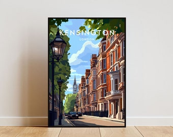Impresión de viaje de Kensington - Londres, póster de Kensington, póster de Londres, arte mural de viaje, impresión de Londres, Inglaterra, Europa, Londres, impresión de Kensington
