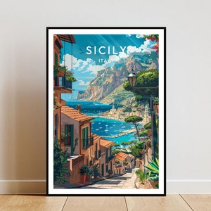 Impression voyage en Sicile - Italie, affiche Sicile, affiche Italie, art mural voyage, impression Italie, affiche, Italie, Europe, Sicile, art mural Italie