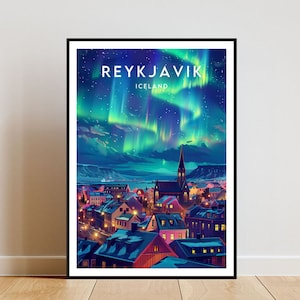 Impressão de viagem de Reykjavik - Islândia, pôster de Reykjavik, pôster da Islândia, arte de parede de viagem, impressão da Islândia, pôster, Islândia, Europa, Reykjavik
