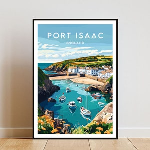 Impresión de viaje de Port Isaac - Inglaterra, póster de Port Isaac, póster de Inglaterra, arte mural de viaje, impresión de Inglaterra, Inglaterra, Gran Bretaña, Cornualles, impresión del Reino Unido