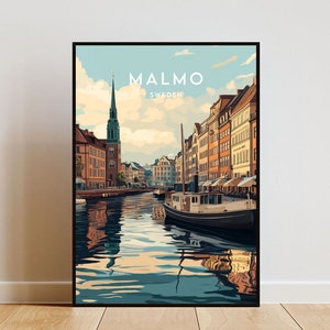 Impresión de viaje a Malmö - Suecia, póster de Malmö, póster de Suecia, arte mural de viaje, impresión de Suecia, póster, Suecia, Europa, Malmö, Escandinavia, sueco