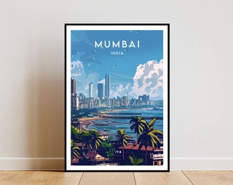 Mumbai reizen print - India, Mumbai poster, India poster, reizen muur kunst, India print, Bombay, Bombay poster, India Gate poster, India