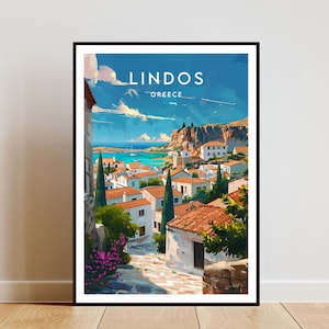 Lindos Travel Print - Greece, Lindos Poster, Greece Poster, Travel Wall Art, Greece Print, poster, Greece, Europe, Lindos, Greek Poster