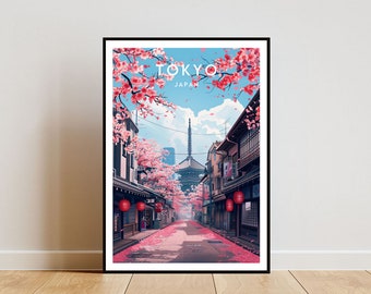 Tokyo Travel Print - Japan, Tokyo Poster, Japan Poster, Travel Wall Art, Japan Print, Tokyo, Tokyo, Japanese Poster, Blossom Trees, Japan