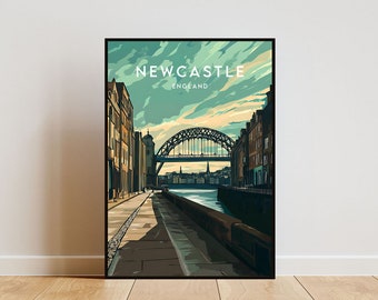 Stampa di viaggio di Newcastle - Inghilterra, Poster di Newcastle, Poster dell'Inghilterra, Arte murale di viaggio, Stampa dell'Inghilterra, Inghilterra, Europa, Newcastle, Regno Unito, Gran Bretagna