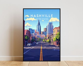 Impresión de viaje de Nashville - Estados Unidos, póster de Nashville, póster de América, arte mural de viaje, impresión de América, América, Nashville, EE. UU., Tennessee