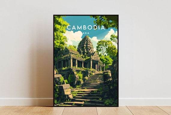 Poster de voyage vintage Cambodge : Impression d'art mural Cambodge - France Poster de voyage vintage Cambodge : Impression d'art mural Cambodge - France