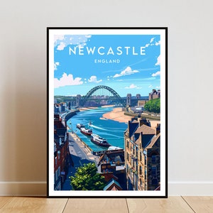 Newcastle Travel Print - Inglaterra, Cartel de Newcastle, Cartel de Inglaterra, Arte de la pared de viaje, Impresión de Inglaterra, Inglaterra, Europa, Newcastle, Reino Unido, Gran Bretaña