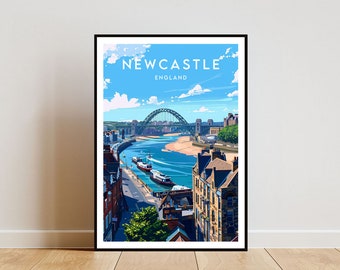 Stampa di viaggio di Newcastle - Inghilterra, Poster di Newcastle, Poster dell'Inghilterra, Arte murale di viaggio, Stampa dell'Inghilterra, Inghilterra, Europa, Newcastle, Regno Unito, Gran Bretagna