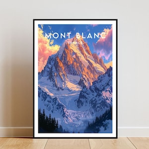 Mont Blanc Travel Print - Francia, Cartel del Mont Blanc, Cartel de Francia, Arte de la pared de viaje, Impresión de Francia, cartel, Francia, Europa, Impresión del Monte Blanc