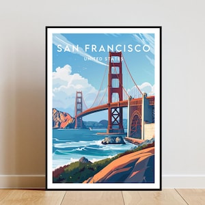 San Francisco Travel Print - United States, San Francisco Poster, America Poster, Travel Wall Art, Golden Gate Bridge, San Francisco, USA