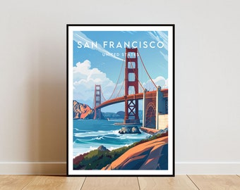 Impresión de viaje a San Francisco - Estados Unidos, póster de San Francisco, póster de América, arte mural de viaje, puente Golden Gate, San Francisco, EE. UU.