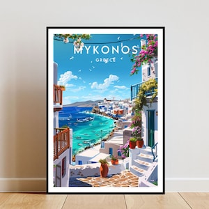 Mykonos Travel Print - Grecia, Cartel de Mykonos, Cartel de Grecia, Arte de la pared de viaje, Impresión de Grecia, cartel, Grecia, Europa, Mykonos, Islas Griegas