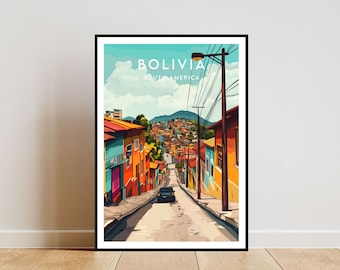 Stampa di viaggio Bolivia - Sud America, Poster Bolivia, Poster Sud America, Arte murale di viaggio, Stampa Bolivia, Sud America, Bolivia, La Paz
