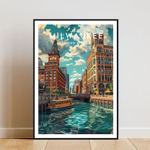Impressão de viagem de Milwaukee - Estados Unidos, pôster de Milwaukee, pôster da América, arte de parede de viagem, impressão da América, América, Milwaukee, EUA, Wisconsin