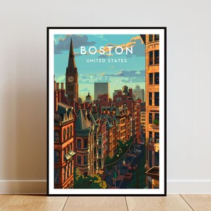 Boston Travel Print - Estados Unidos, Cartel de Boston, Cartel de América, Arte de la pared de viaje, Impresión de América, América, Boston, EE.UU., Massachusetts