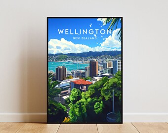 Wydruk z podróży Wellington - Nowa Zelandia, plakat Wellington, plakat z Nowej Zelandii, sztuka ścienna z podróży, wydruk z Nowej Zelandii, Nowa Zelandia, Wellington