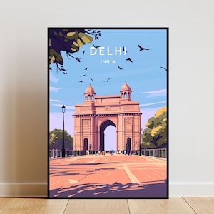 Delhi Travel Print - India, Delhi Poster, India Poster, Travel Wall Art, India Print, New Delhi, New Delhi poster, India Gate Poster, India