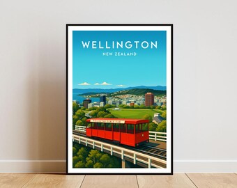 Wydruk z podróży Wellington - Nowa Zelandia, plakat Wellington, plakat z Nowej Zelandii, wydruk z Nowej Zelandii, sztuka ścienna z podróży, wydruk z Wellington