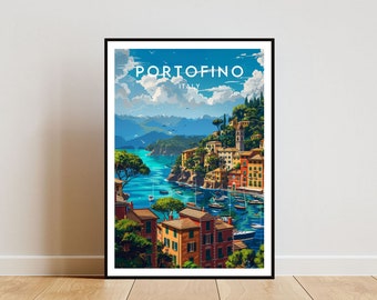 Portofino Travel Print - Italië, Portofino poster, Italië poster, reizen muur kunst, Italië print, poster, Italië, Europa, Portofino, Italië muurschildering