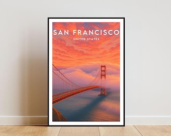 Impresión de viaje a San Francisco - Estados Unidos, póster de San Francisco, póster de América, puente Golden Gate, impresión de San Francisco, San Francisco