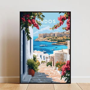 Lindos Travel Print - Greece, Lindos Poster, Greece Poster, Travel Wall Art, Greece Print, Greece, Europe Poster, Lindos Print, Greek Poster