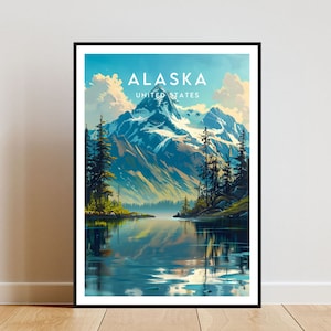 Alaska Travel Print - Estados Unidos, Cartel de Alaska, Cartel de América, Arte de la pared de viaje, Impresión de América, América, Alaska, EE.UU., Estados Unidos