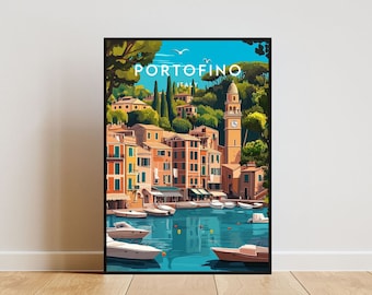 Portofino Travel Print - Italië, Portofino poster, Italië poster, reizen muur kunst, Italië print, poster, Italië, Europa, Portofino, Italië muurschildering