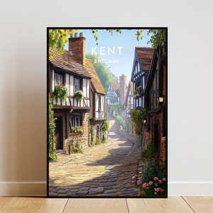 Impression de voyage dans le Kent - Angleterre, affiche du Kent, affiche d'Angleterre, art mural de voyage, impression d'Angleterre, affiche, Angleterre, Europe, art mural du Kent, Canterbury