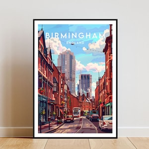Impresión de viaje de Birmingham - Inglaterra, cartel de Birmingham, cartel de Inglaterra, arte de la pared de viaje, impresión de Inglaterra, Inglaterra, Gran Bretaña, Birmingham, impresión del Reino Unido