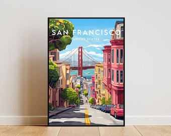 San Francisco Travel Print - United States, San Francisco Poster, America Poster, Travel Wall Art, Golden Gate Bridge, San Francisco, USA
