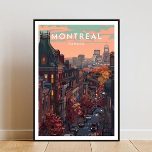 Impression de voyage à Montréal - Canada, affiche de Montréal, affiche du Canada, art mural de voyage, impression du Canada, affiche, Canada, Montréal, Amérique du Nord