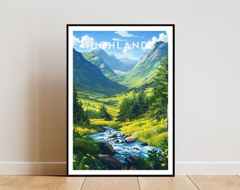 Impresión de viaje a las Tierras Altas de Escocia - Escocia, póster de las Tierras Altas, póster de Escocia, arte mural de viaje, impresión de Escocia, póster, Escocia, Tierras Altas